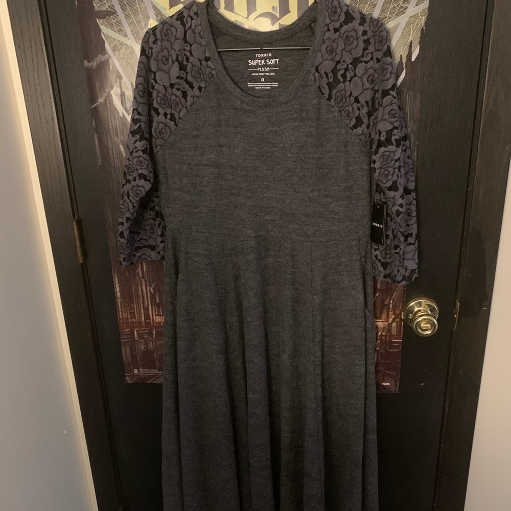Torrid Gray Super Soft Plush Lace Skater Dress